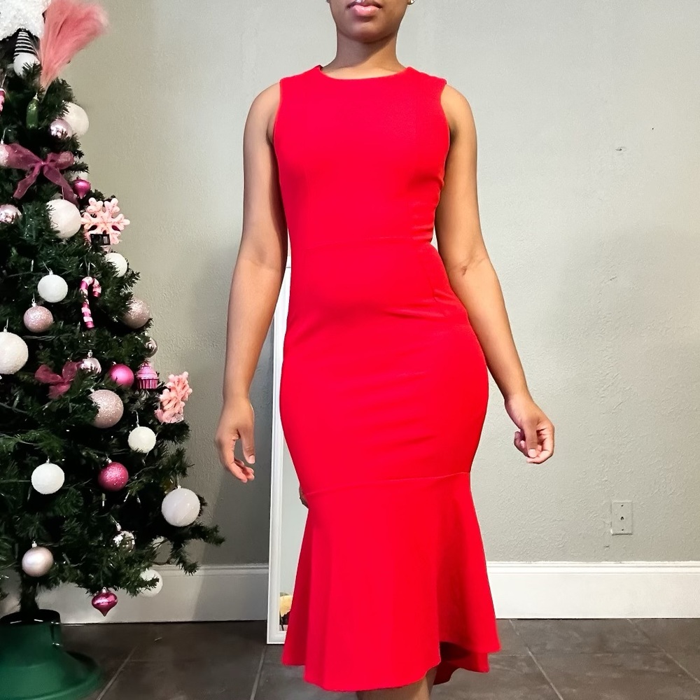 Bebe red high low midi dress
